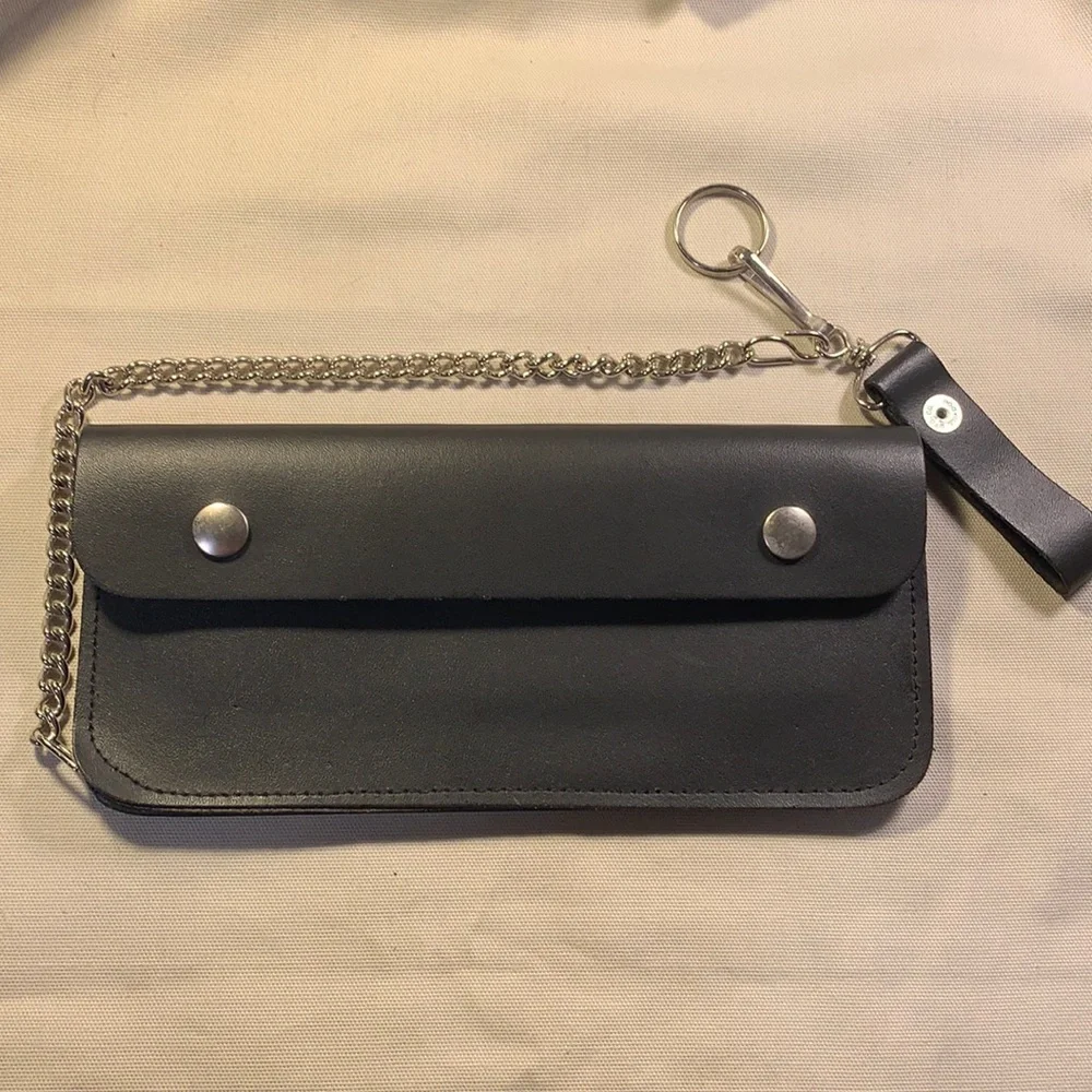 NWOT Leather large wallet on a chain, Motocycle